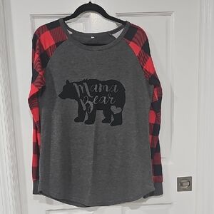 Plaid Sleeve 'Mama Bear' Long Sleeve Tee